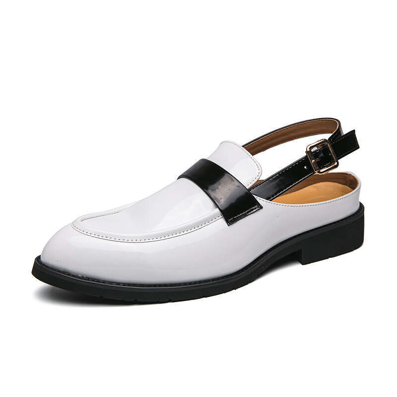 Large size back strap loafers for men, sizes 38-45, patent leather glossy surface, British half drag bean bun scalp sandals