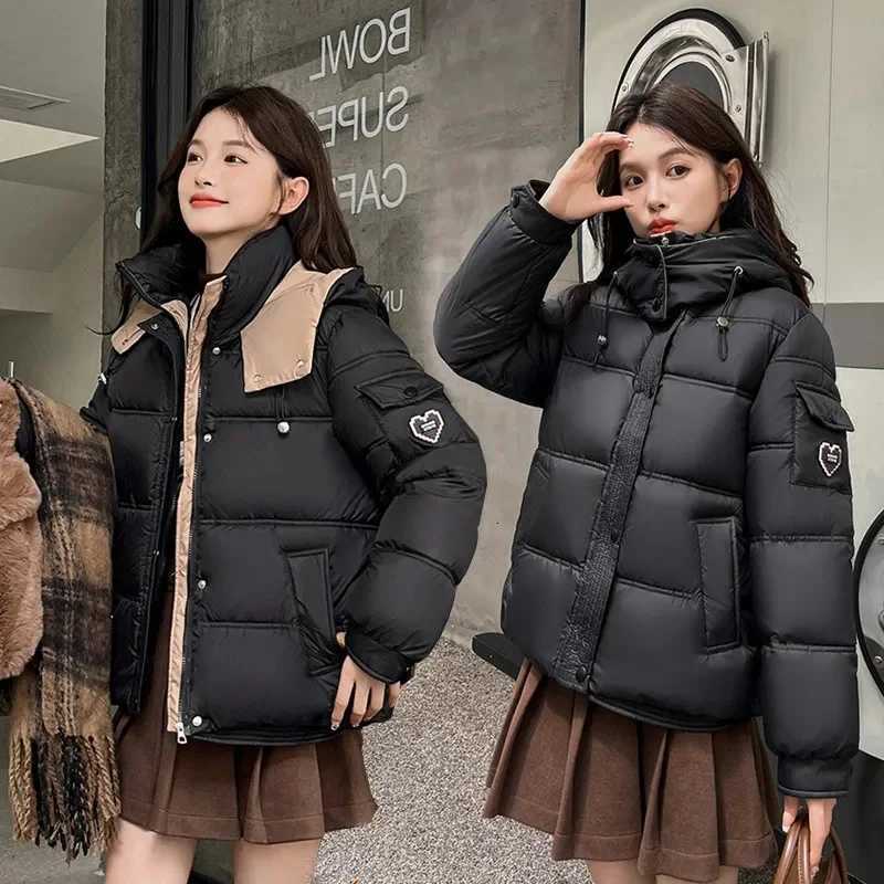 White Parka Short Down Cotton Jacket For Women 2025 New Winter Fashion Hodded Loose And Small Thick Warm Quilted Cotton JacketT251105