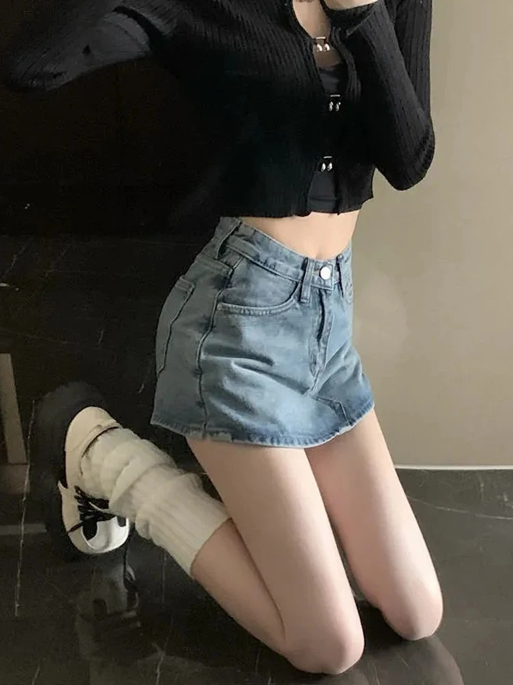 Summer High-Waisted Vintage Women Denim Short Skirt Small Slim Sexy Korea Fashion Cute Street A-line Mini Jeans Pants 250402