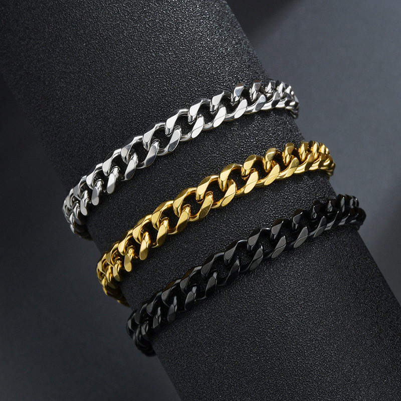 3mm-7mm 18cm 22cm Men Bracelet Chain Stainless Steel Hip Hop Geometric Cuban Link Bracelet Fashion Jewellery Steel Simple Link Chain for Men Wholesale