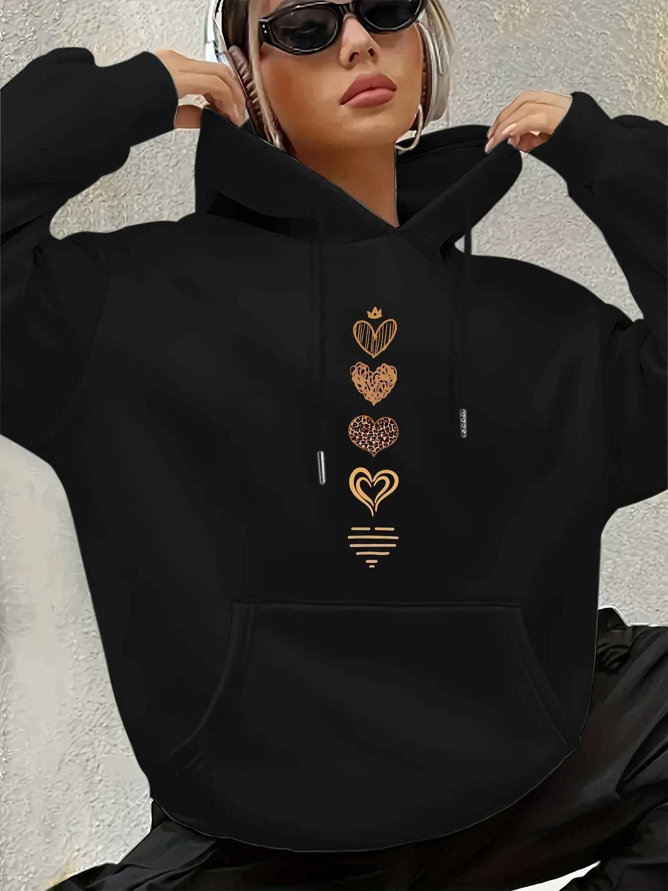 2025 Autumn and Winter Womens Casual Hoodie Geometric Pattern Hooded Collar Autumn and Winter Casual Wear Personality Y2K TopT251105