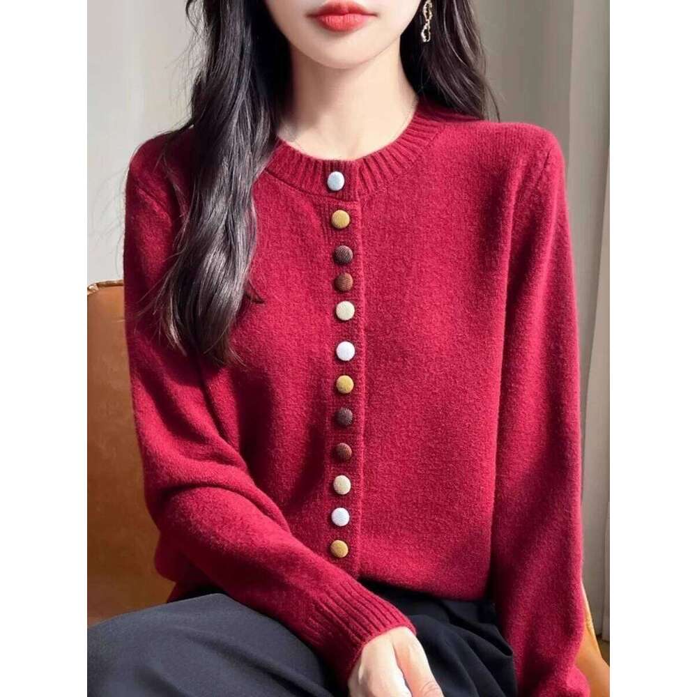 Women Fashion Single Breasted Thick Warm Autumn Winter Knitted Sweater O-Neck Long Sleeve Cardigans Bottoming Shirts Designer Sweater Bear Sweater