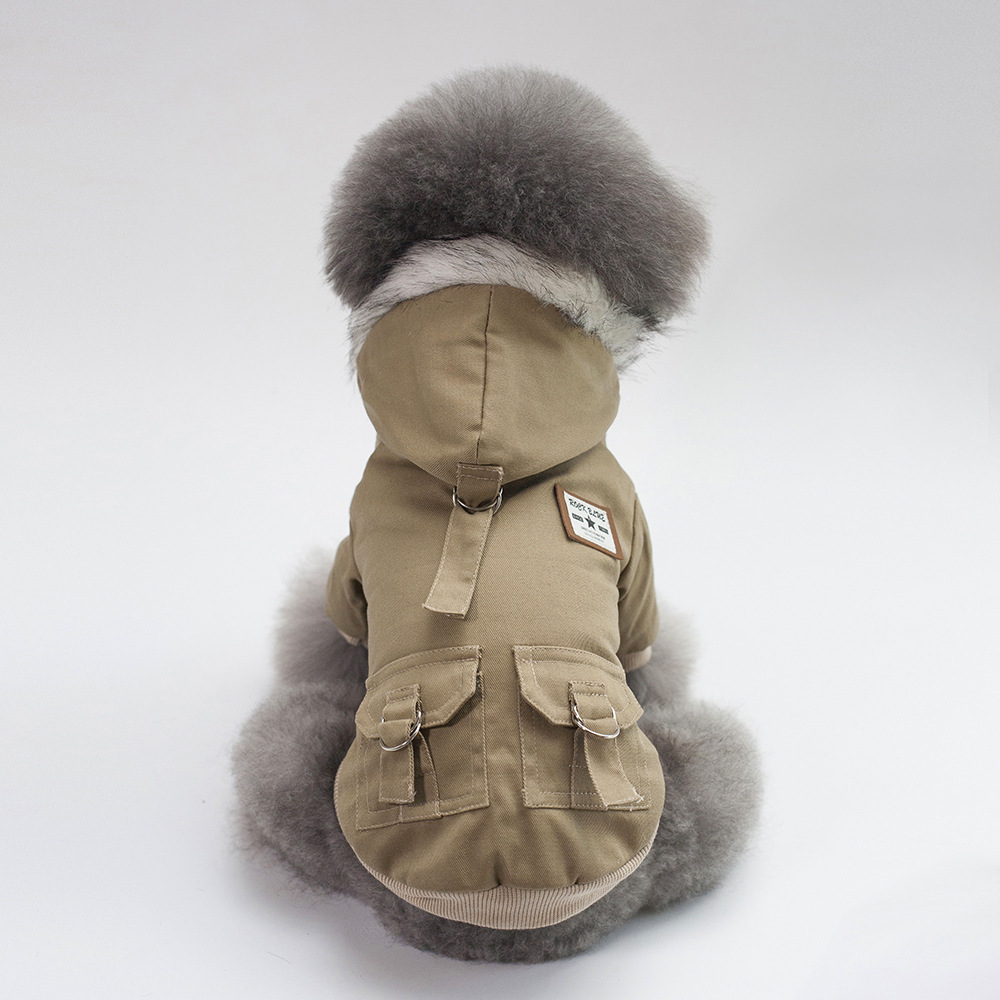 Fur-Lined Hooded Dog Parka with Utility Pockets, Warm Winter Coat for Small Dogs Like Poodle, Bichon Frise, Multi-Color Waterproof Jacket for Cold Wea