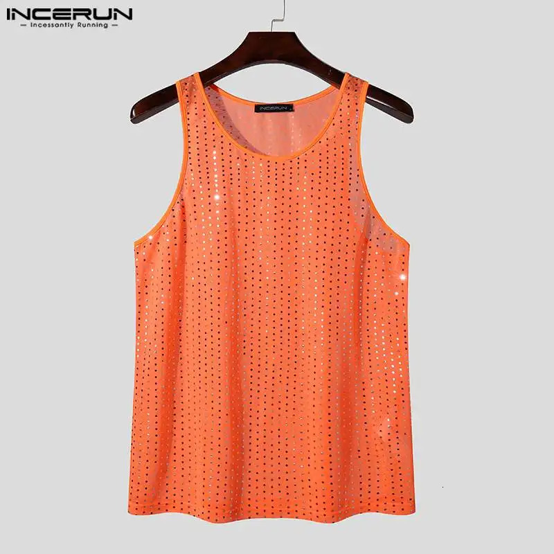 Mens Tank Top Shining sequins O-neck sleeveless summer fashion casual vest fitness streetwear mens clothing S-5XL INCERUN 250402