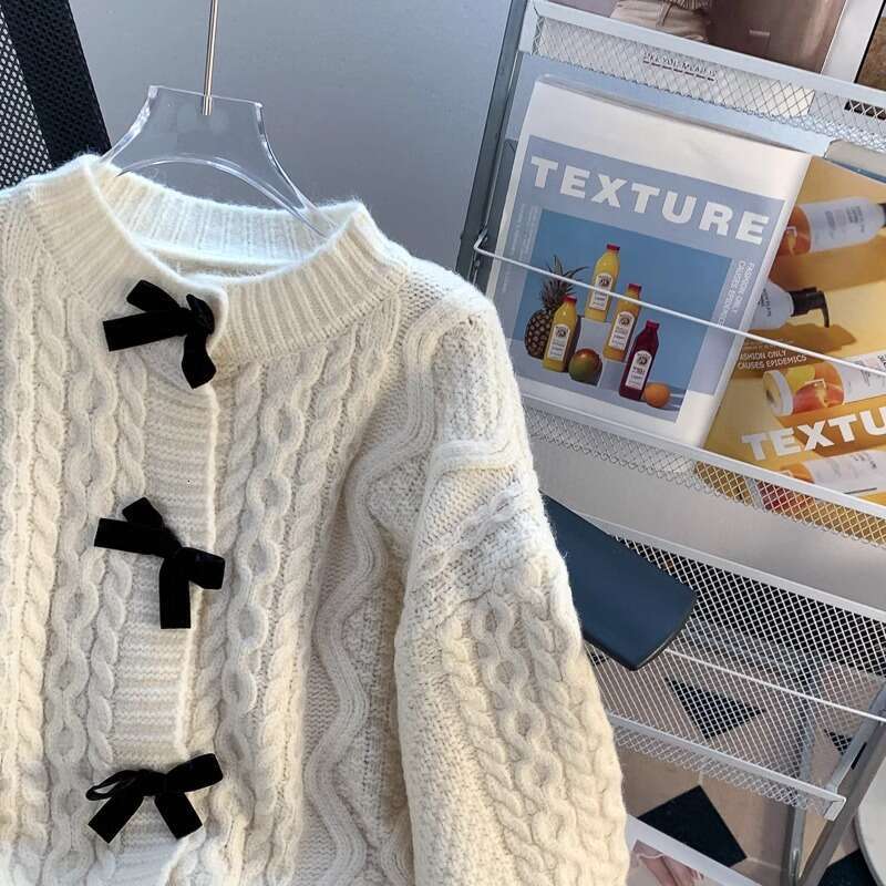 Super Beautiful Unique Bowknot Sweater Coat Women, Loose Lazy Retro Fashion Sweet Knitted Top For Spring And Autumn B5