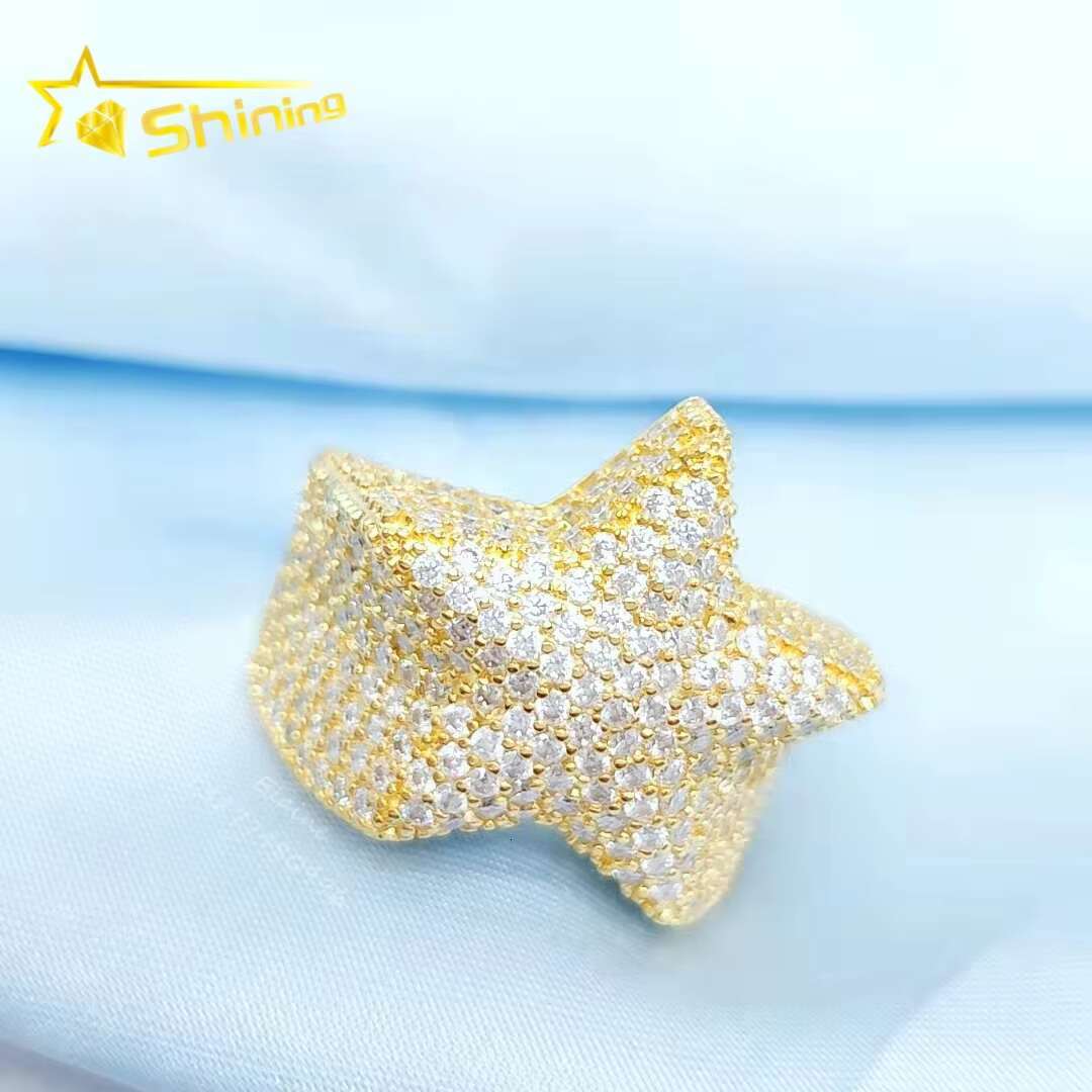 Fine Jewelry Silver Men Rings Silver 925 Vvs Moissanite Iced Out Lab Diamond Hip Hop Jewelry Men Star Ring