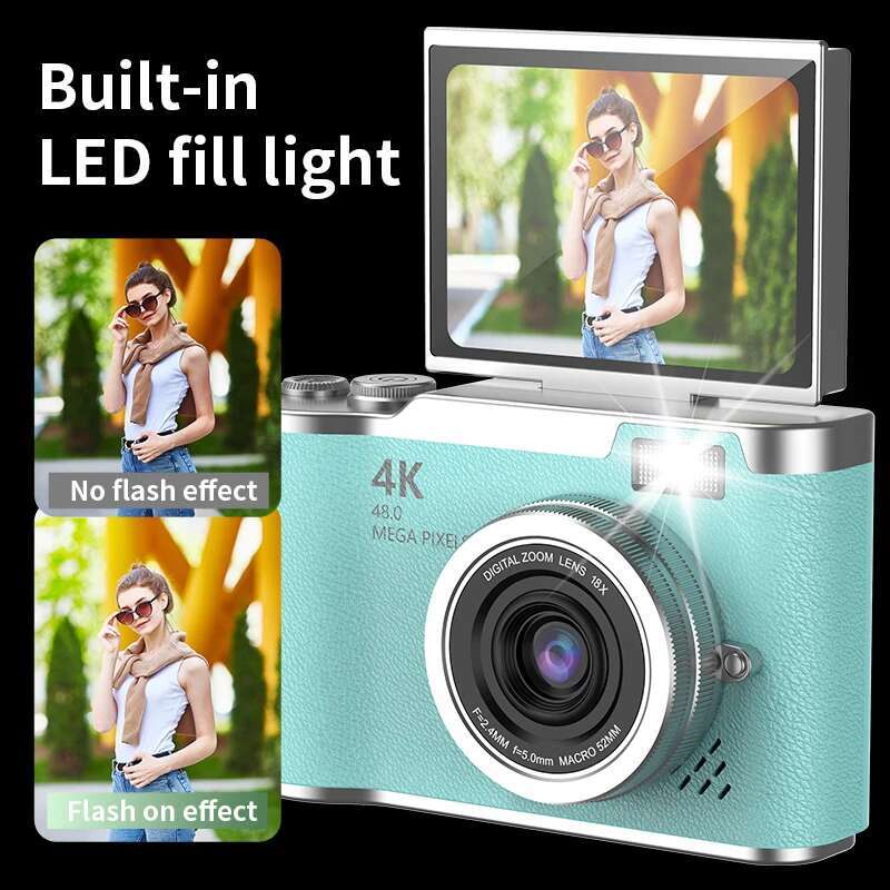 4K CCD 8X Zoom for Student 48MP Compact Digital Photography 180°Flip Screen Selfile Camera RENEAR