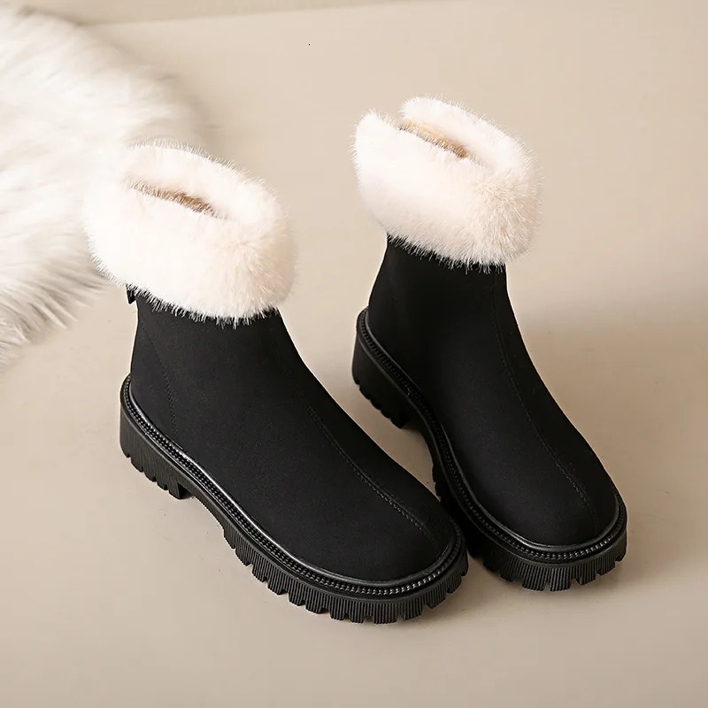 Non Slip Thick Bottom Furry Snow Boots Women Winter Warm Long Plush Suede Ankle Boots Fluffy Fur Womans Short Booties 42 251104
