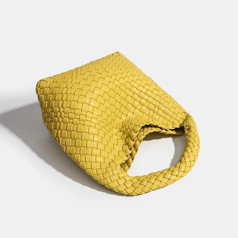 Hot Export Products Women's Leather Comfortable And Minimalist Yellow Series Hand Woven Bag