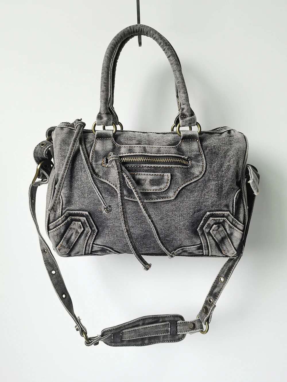 Motorcycle Retro Washed Denim Splicing Tassel Shoulder Handheld Crossbody Bag Vintage Youth Women's Bags Fashion Party 2025