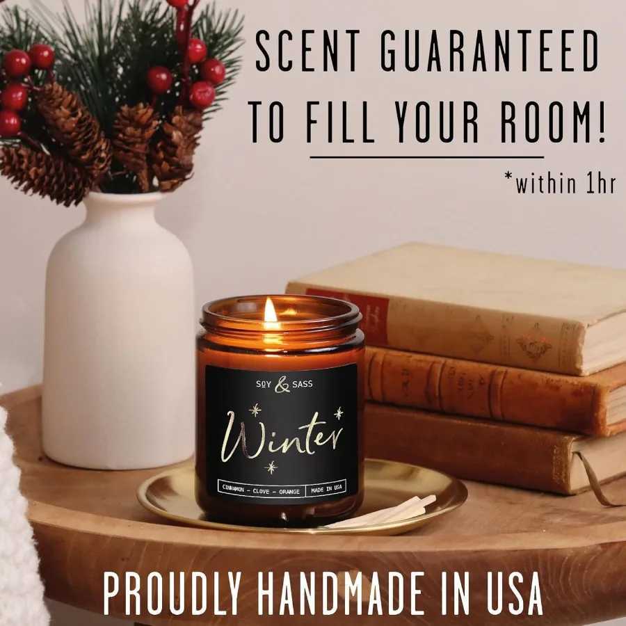 Winter Candle Christmas Candles Scented with Orange Cinnamon Vanilla Infused with Essential Oils for Cozy Holiday Ambiance 9oz C251105