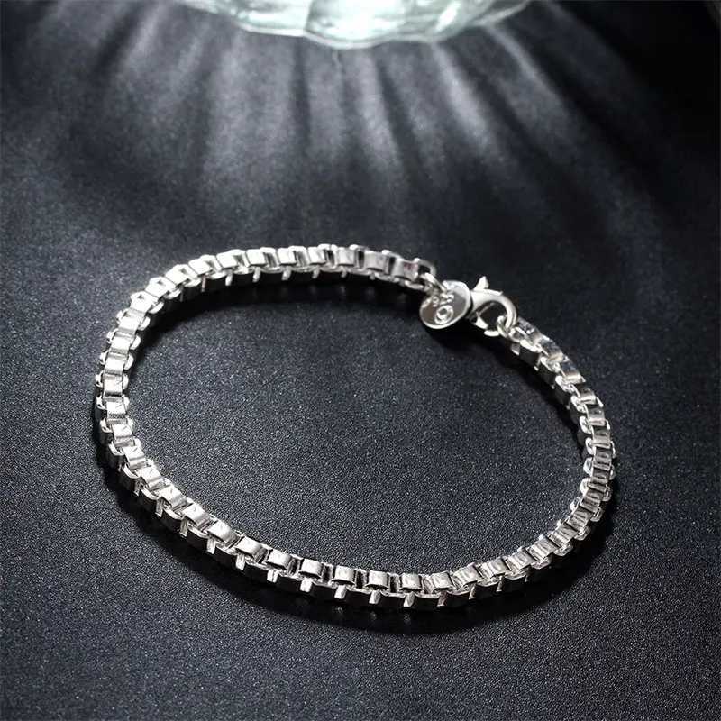 New Charm 925 Sterling Silver 8 Inches 4MM Box Chain Bracelet For Women Men Fashion Jewelry Gifts Party AccessoriesXJ251105