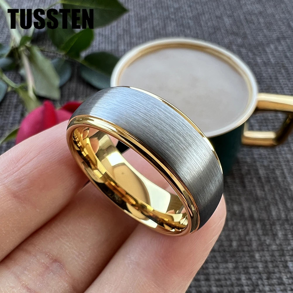 Drop TUSSTEN 6MM8MM Silver Gold Color Men Women Tungsten Engagement Ring Stepped Domed Polished Nice Quality Jewelry 251031