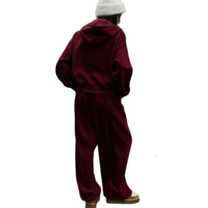 European American Fashion Casual Sleeve Hooded Sports Cardigan And Long Pants Two-Piece Set Women's Autumn Winter Cotton Sweatshirt B5