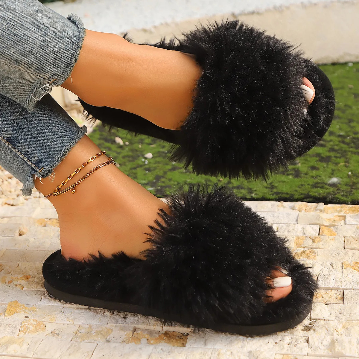 Fluffy Slippers Womens Home Plush Slides Woman Fur Living Room Shoes Fashion Female Indoor Comfort House Flip Flop Eva 251031