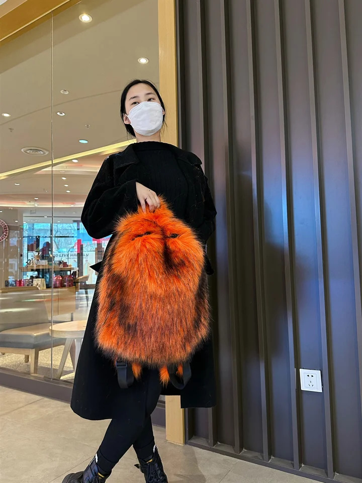 Faux Fur Backpacks for Women Kawaii Woolen Fabric School Bag Y2k Korean Travel Fluffy Backpack Cute Plush Winter Schoolbag 251104