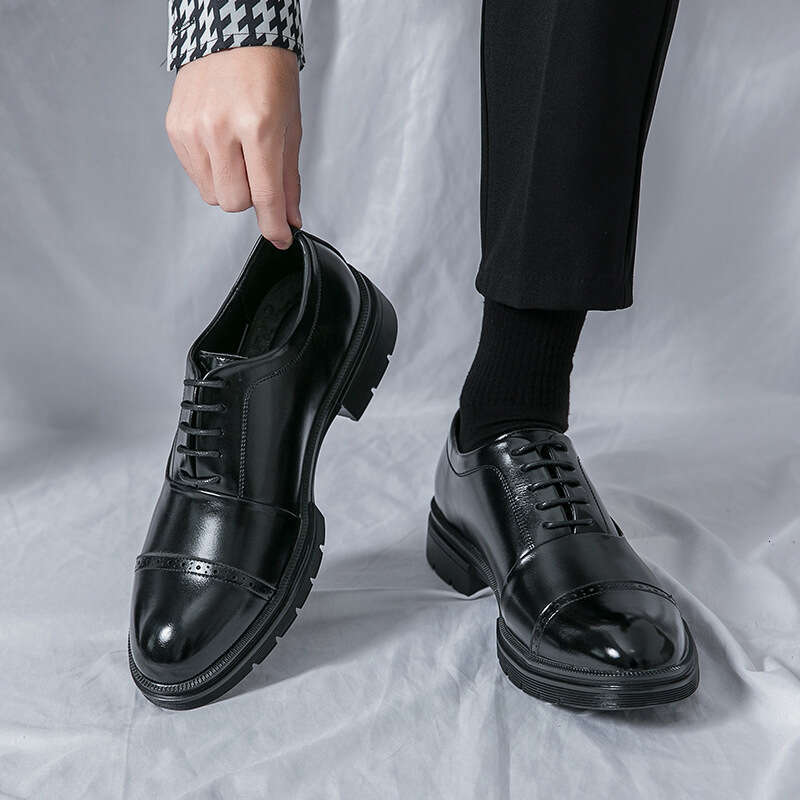 Large size three joint for men, sizes 38-46, 2023 Spring and Autumn thick soles, elevated height, business dress, casual leather shoes
