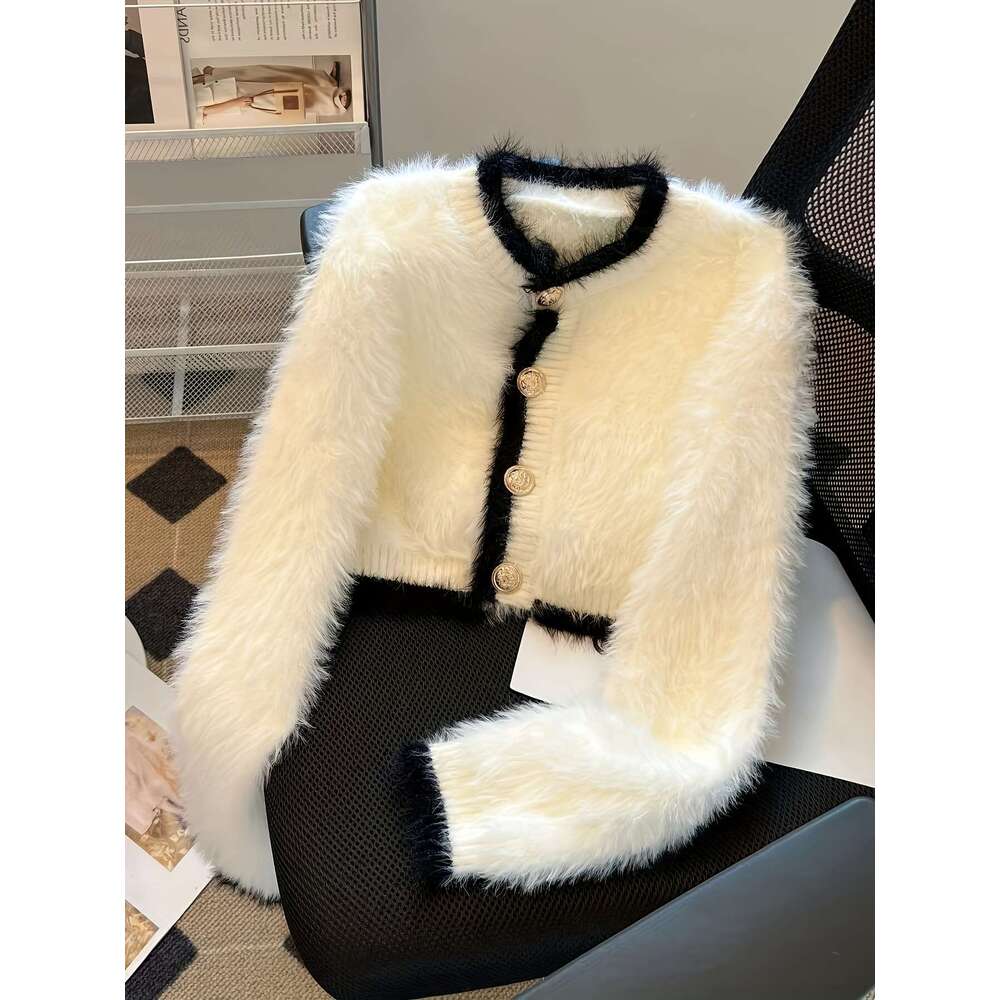 Women's Winter Plush Sweater - Soft Faux Fur Lined Thick Warm Pullover, Round Neck Long Sleeve Casual Chic Top For Cold Weather