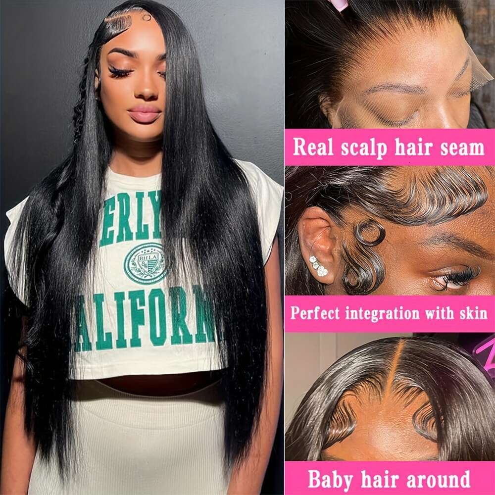 180% Density 13X4 Frontal Wig Straight Front Transparent Lace Pre Plucked Virgin Human Hair Wigs For Women