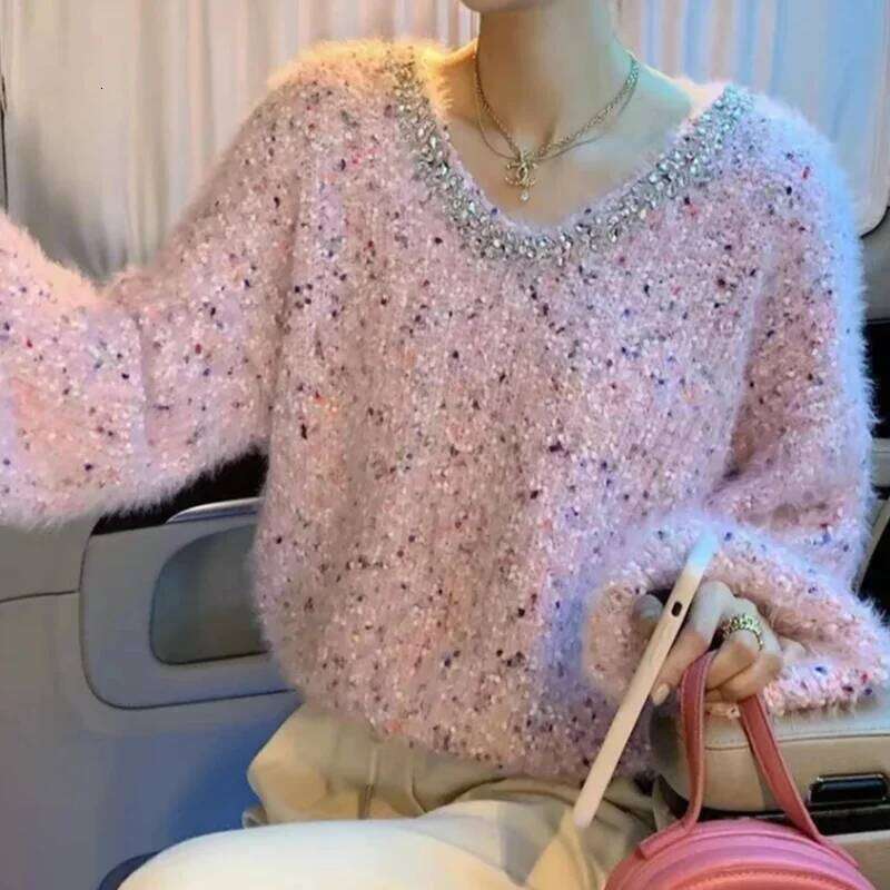 Bead Color Polka-Dot Ing Soft Waxy Sweater Women's Autumn And Winter New Lazy Wind Fashion Temperament Long-Sleeved Top Designer Sweater Bear Swe