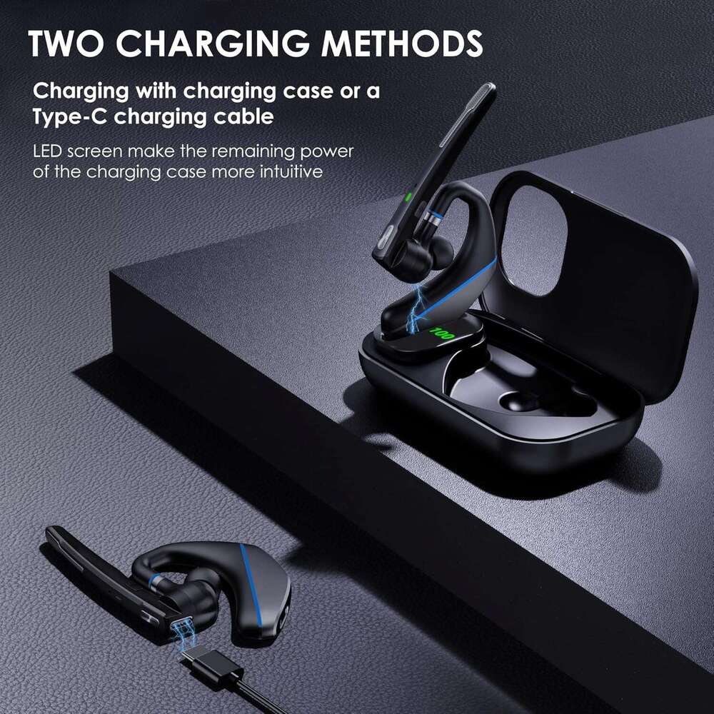 Bluetooth Headset V5.3, Wireless Earpiece 1000mAh Charging Case, 96H Talktime, Hands Free Noise Canceling Headphones with Dual-Mic for Computer Cell