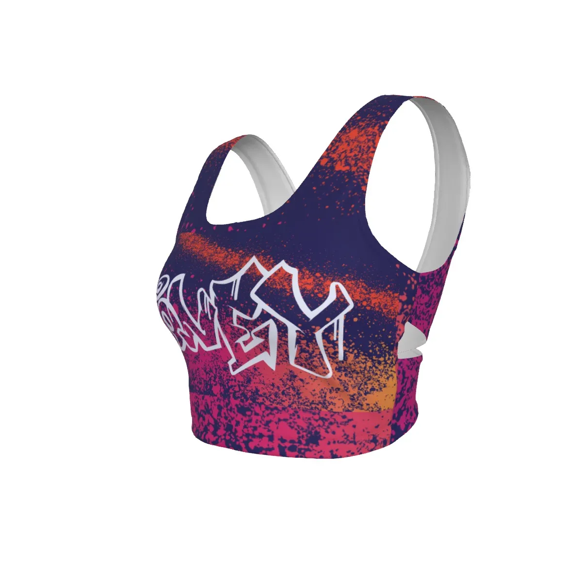 Women's Back Cross Sports Bra All-Over Print, Medium Support Workout Bra with Removable Pads, Crisscross Back Fitness Top