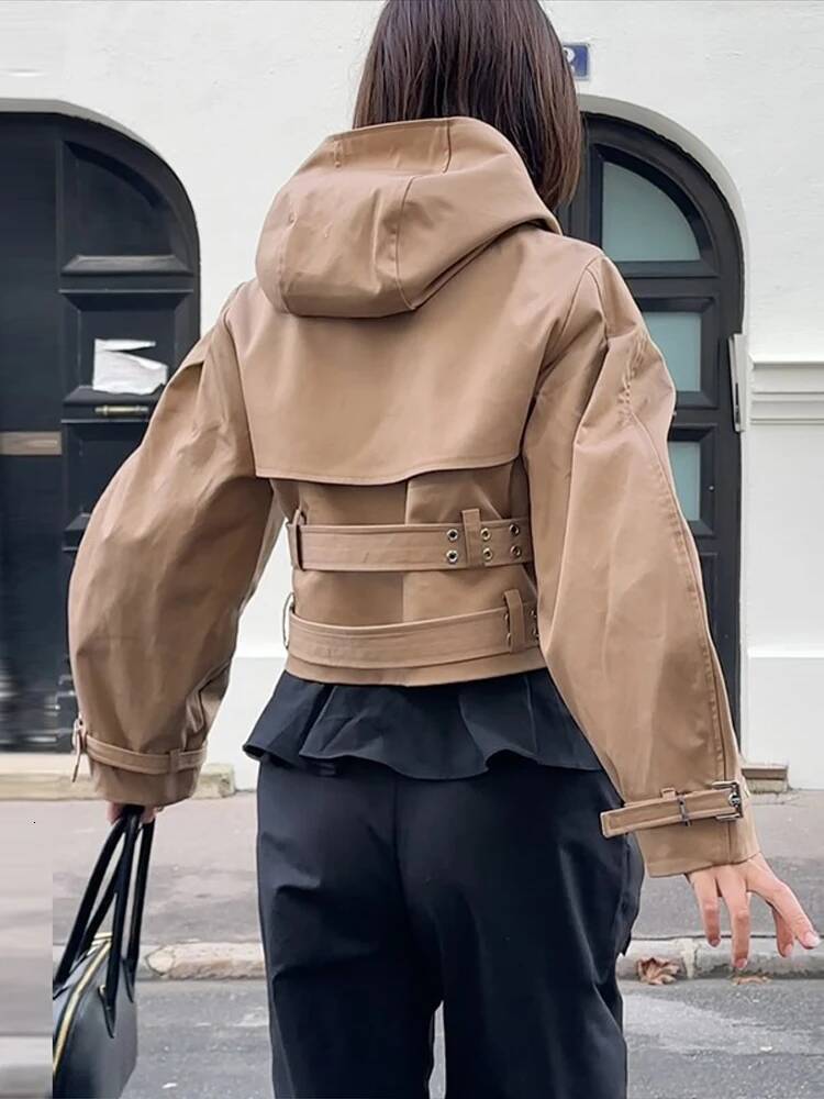 winter jacket women Ladies Jacket Autumn Vintage Hooded Windbreaker Standing Collar Short Coats Lace Up Oversize Outwear New Trending Products