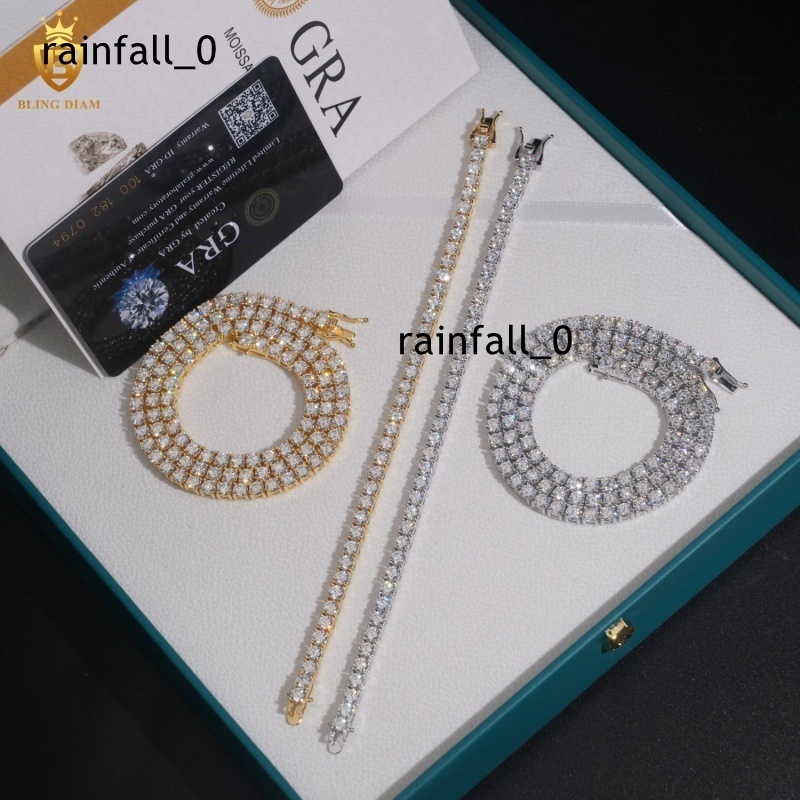 Hot Sale Pass Diamond Tester 4mm Iced Out Luxury Moissanite Diamond Tennis Necklace S925 Moissanite Chain Necklace Bracelet
