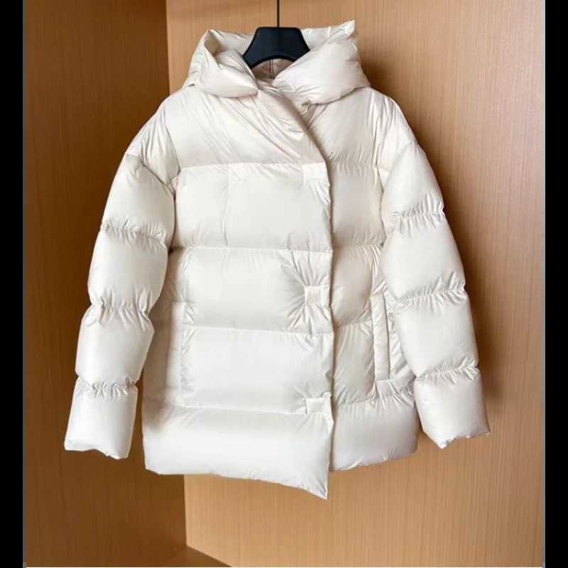 Mid-length Coats for Women Loose Hooded Outerwear Feather Coats Casual and Simple Korean Fashion Winter 2024T251105