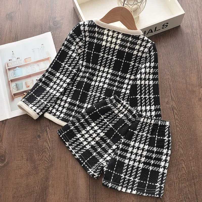 New Girls New Brand Girls Clothing Long Sleeve Checkered Childrens Set TopPants 2-piece Elegant Childrens Set Y251105