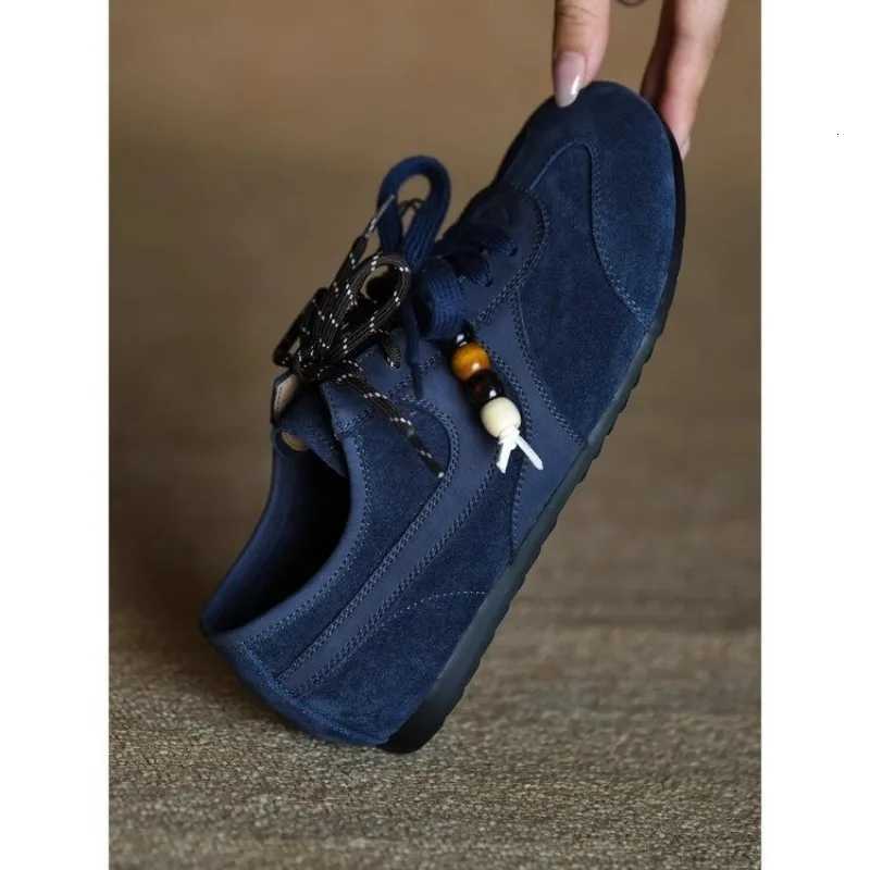 Lace-up Single Shoes Autumn New Round Toe Deep Mouth Spld Suede Soft Sole Non-Slip Flats Y251105