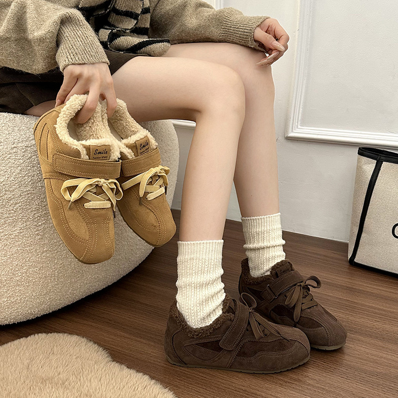Retro-style flat sole inner heightened German training shoes women's versatile and comfortable fleece warm wool cotton shoes