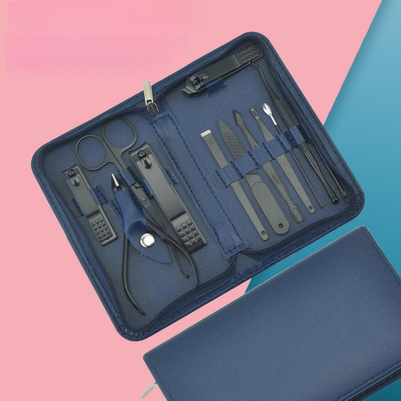 12Pcs Black Nail Clipper Set with Toenail Clipper, Multi-Size Slanted/Flat Blade Nail Cutters, Professional Manicure Pedicure Kit for Home & Travel