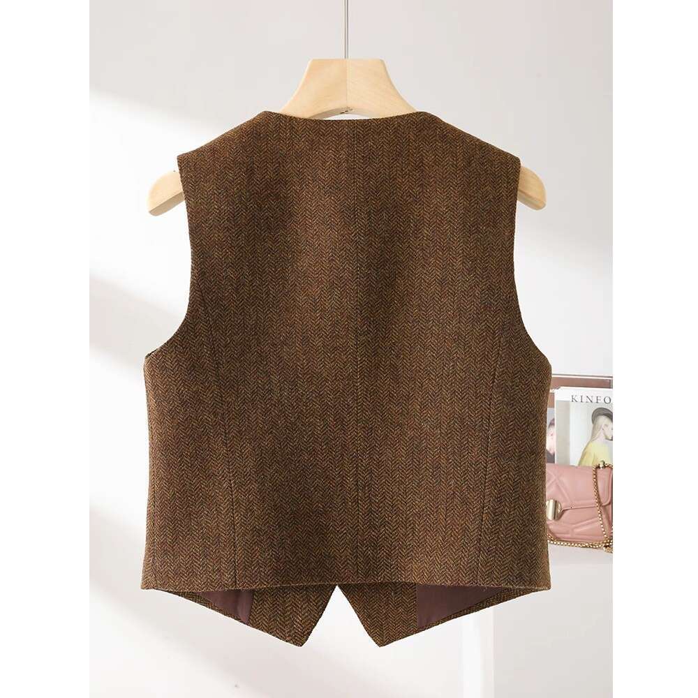 And Autumn Layered British Old Money Style Woolen For Women, Spring New Sleeveless Vest Jacket B5