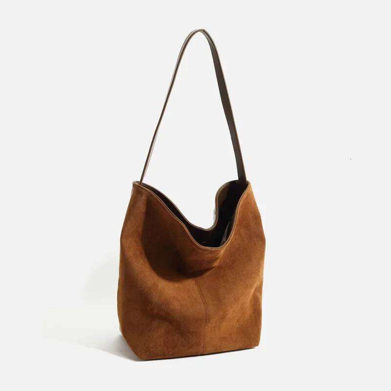 Retro Large Capacity Soft Surface Women's Casual Bucket Autumn Winter Fashionable Matte Single Shoulder Bag Pure Color Handb