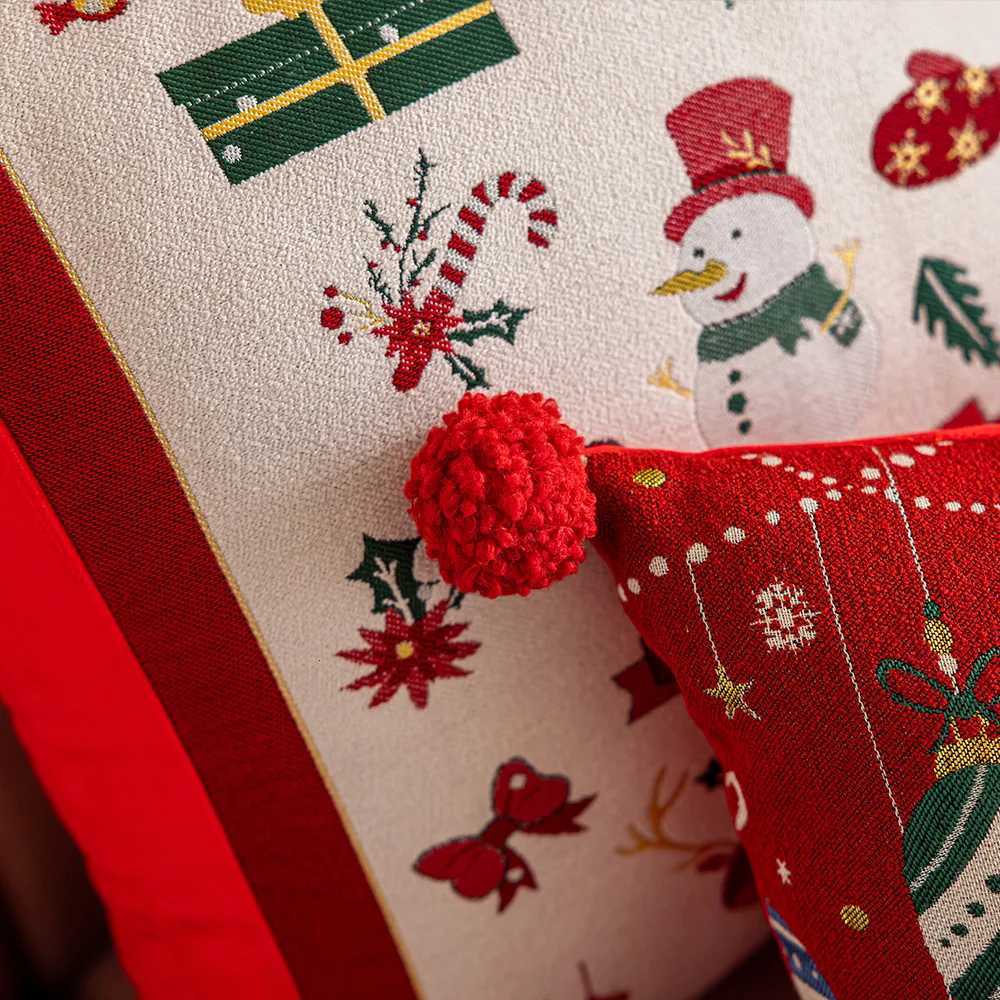 2025 Jacquard Yarn-dyed Christmas Cushion Cover Cartoon Elk Snowflake Embroidered Throw Pillow Cover Festival Pillows Decor Home Y251105