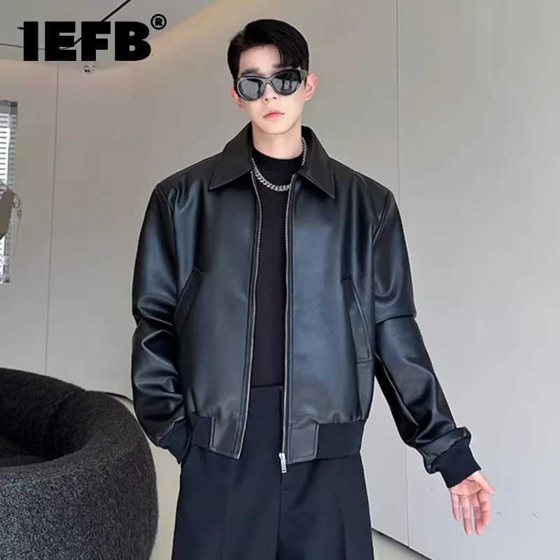 IEFB High Strt Mens PU Leather Coats Lapel Solid Color Casual Clothing Silhouette Loose All-match Male Jackets Autumn 9X914 C251105