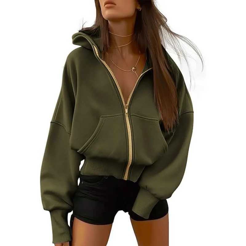Solid Color Oversized Zipper Jacket for Women Spring Autumn Loose Versatile Hooded Sweatshirts Pocket Casual Hoodies OuterwearT251105