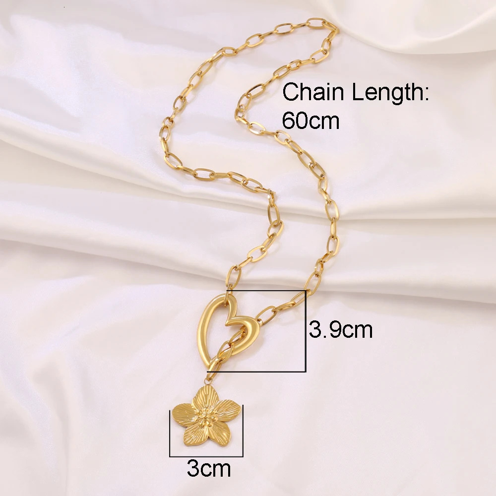 316L Stainless Steel Flower Pendant Long Chain Necklace For Women Punk Heart Charms Chain Necklaces Jewelry 251031