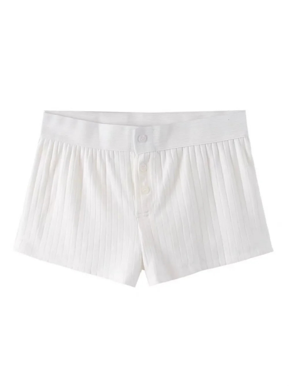 PUWD Womens Solid Shorts 2024 Three Button Casual Thread Ultra Thin White Knitted Fashion Clothing 250401