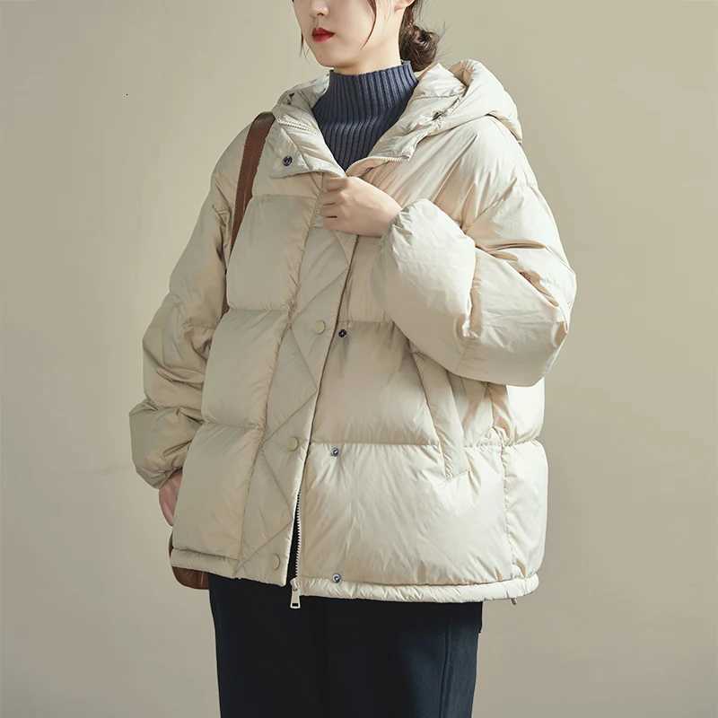 Schinteon Women 90 White Duck Down Jacket Loose Casual Over Size Winter Warm Thick Outwear High Quality with Hood Coat 2023 NewT251105