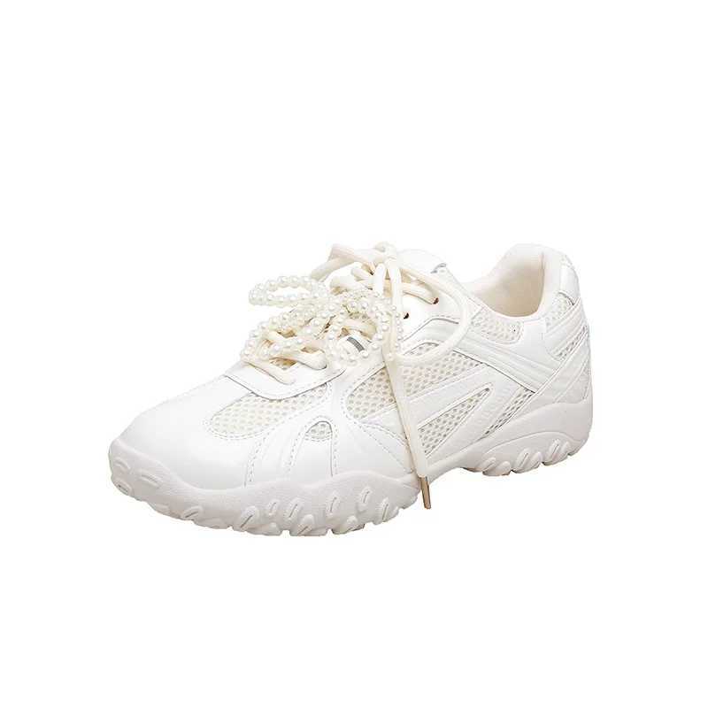 2025 Summer New Color Breathable Soft Sole Cfortable Wen Shoes Crescent Insole Height Lace Pearl Casual Sneakers Y251105