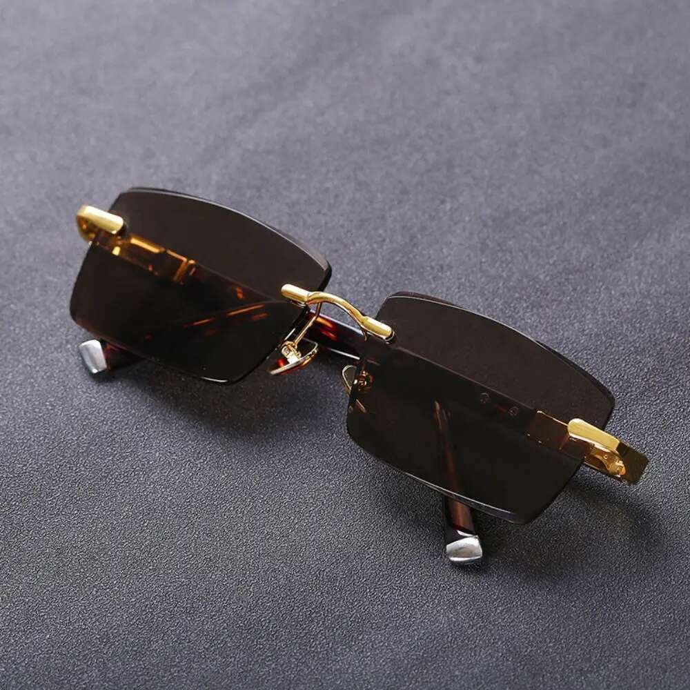 Retro Frameless Men's Green Crystal Stone Cycg Goggles Leopard Print Outdoor Sunglasses Driving Glasses Eyewear