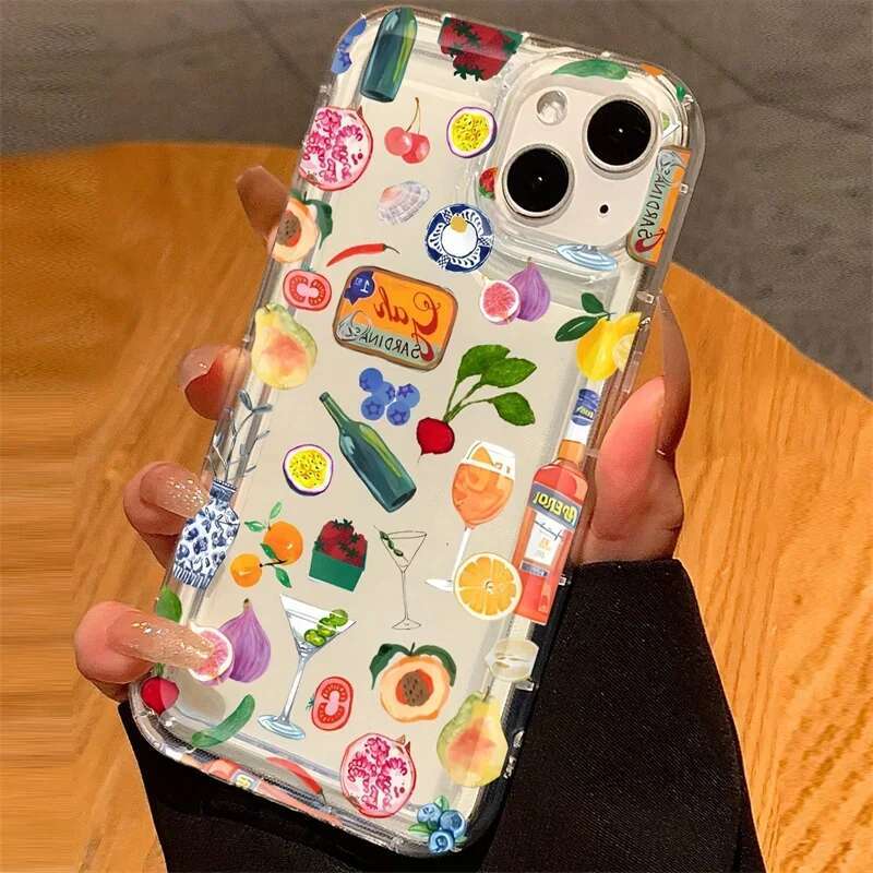 Transparent Fruit Juice wer Pattern Phone Case For iPhone 16 14 11 12 13 15 Pro Max 7 8 Plus X XS XR Shock-Absorbing Cover