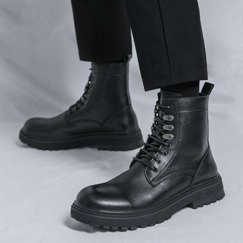 Men's fashionable plus size new high top leather shoes trend British Martin men's motorcycle boots