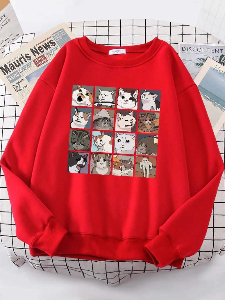 Funny Meme Cats Printing Woman Sweatshirt vintage Oversize Hoody Street Casual Loose Hoodie simple Soft New Tracksuit FemaleT251105