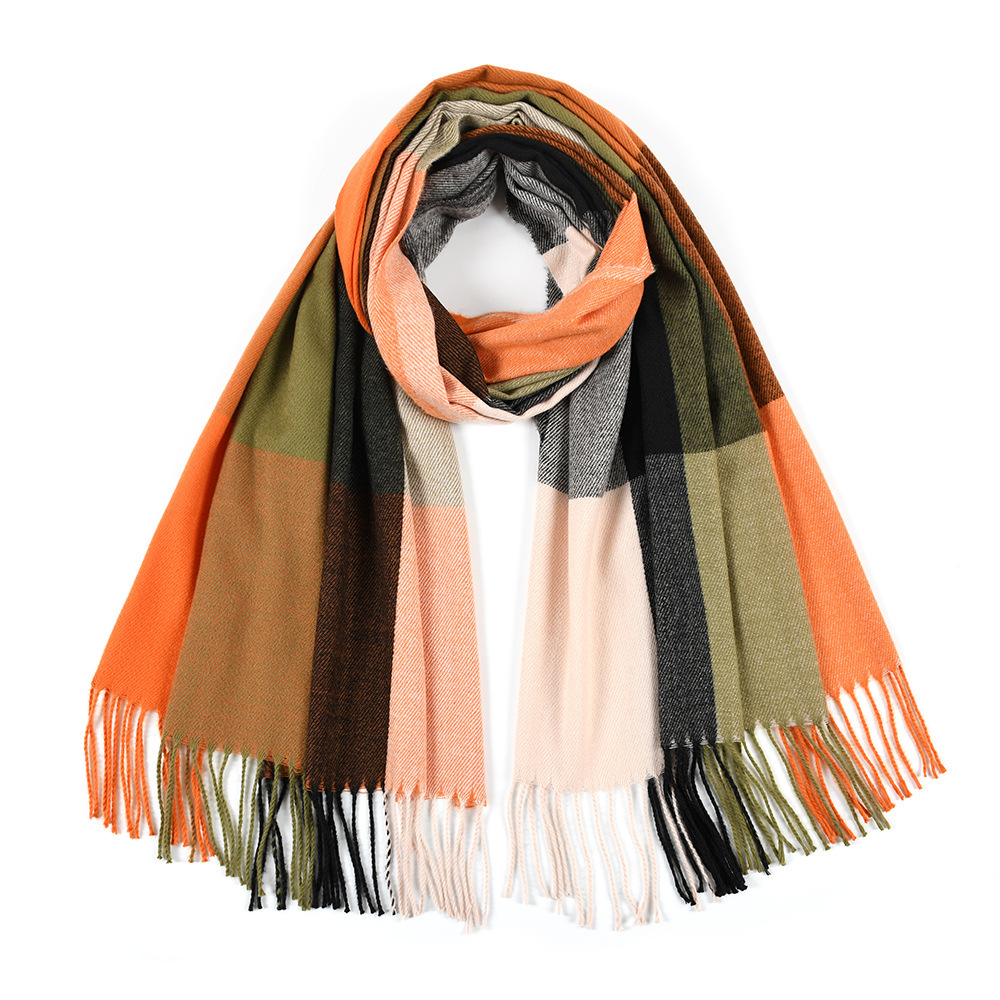 K311 Autumn and winter fashion women's imitation cashmere plaid scarf thick warm tassel color matching female shawl