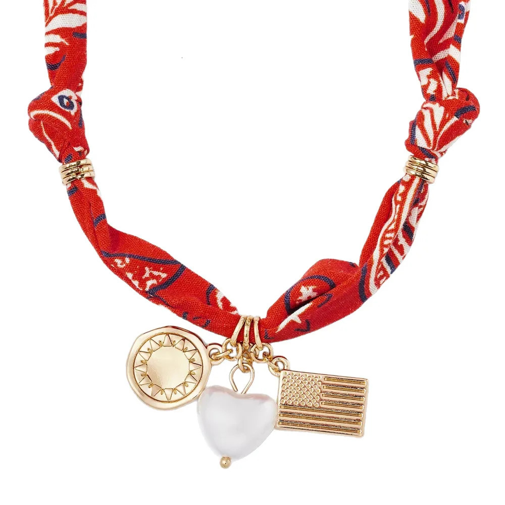 Colorful Rope Heart Pearl Flower Necklace Womens Sweet Fabric Charm Necklace Fashion Stainless Steel Pendant Necklace Accessory 251031