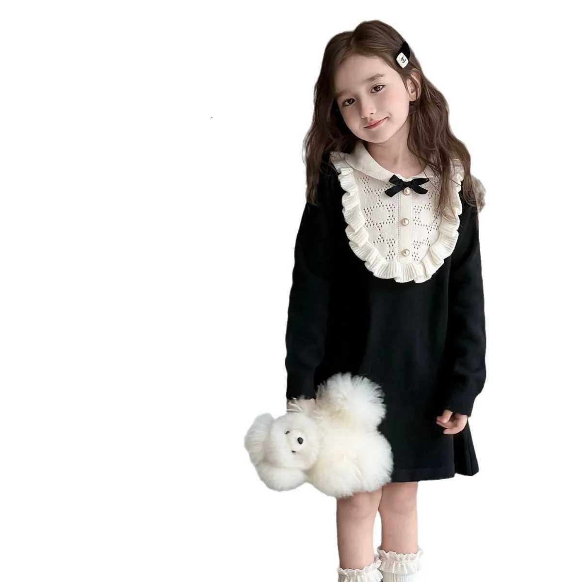 Girls Knitted Dresses 2025 Autumn and Winter New French Style Woolen Skirts Children Knitted Dresses Y251105
