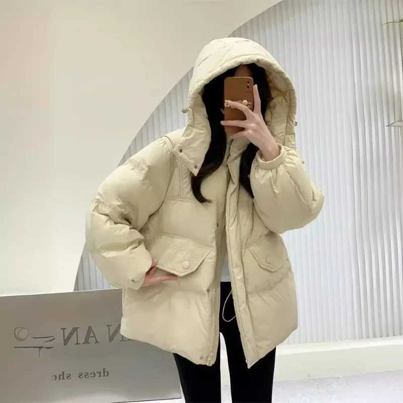 2025 new winter clothing Korean version hooded waist down jacket womens casual loose thickened duck down jacketT251105